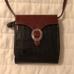 Brighton Convertible Pebbled Black Brown Silver Mini Wallet Crossbody Purse